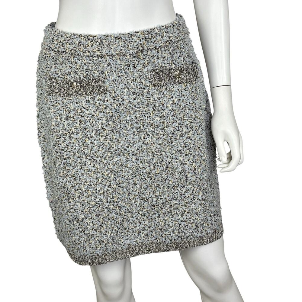 NWT WHBM Pencil Mini Skirt Tweed Old Money Blue Metallic Gold Size S
